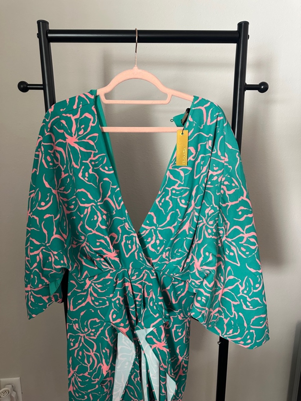 Alexia Admor Teal and Pink Floral Wrap Dress